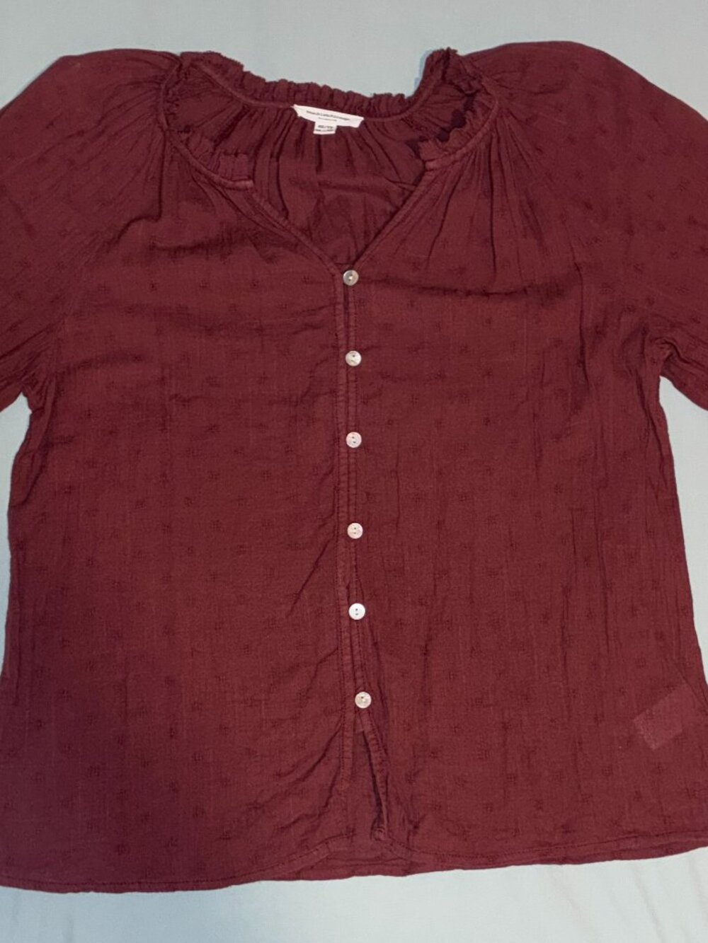 Beachlunchlounge βRomantic Ruffleβ Cotton Gauze Peasant Blouse in Rust XS